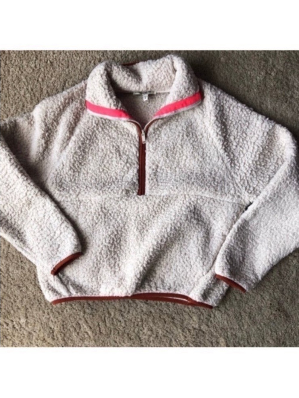 Express sherpa quarter zip pullover in cream